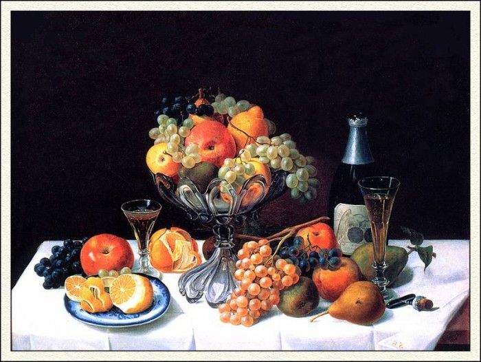 bs-ahp- Severin Roesen- Fruit Still Life With Champagne Bottle. Roesen, 