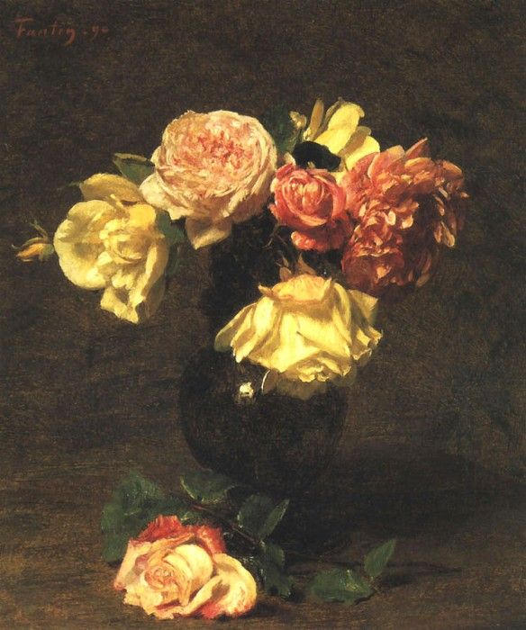 Fantin Latour White and Pink Roses. -, ---