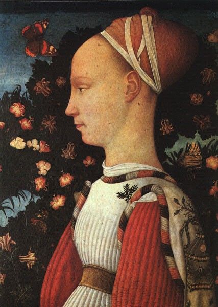 Pisanello Portrait of Ginerva dEste, 1438, panel painting, .  