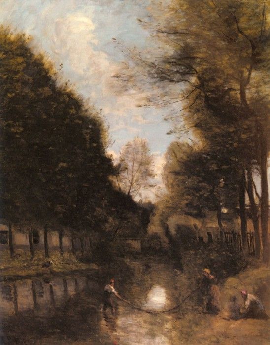 Corot Jean Baptiste Camille Gisors Riviere Bordee D arbres. , --