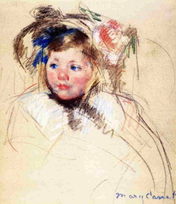 Cassatt Mary Head of Sara in a Bonnet Looking Left.  