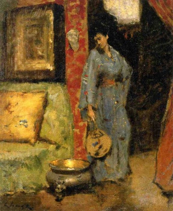 Chase William Merritt Woman in Kimono Holding a Japanese Fan. ,  