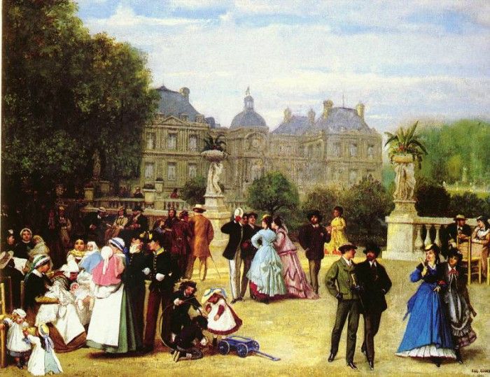 Gluck Louis Theodore Eugene (French) 1820-1898 In The Luxembourg Gardens, Paris SND 1869 OC 73by9. ,   