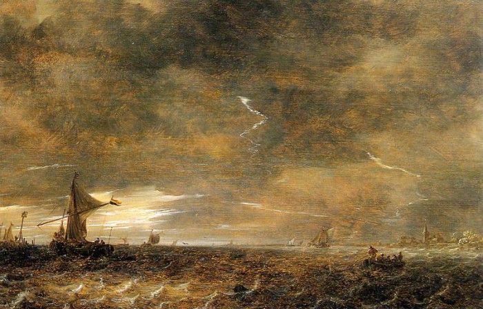 Goyen van Jan Sailing boats in a thunderstorm Sun . ,  
