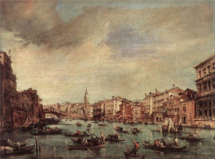 GUARDI Francesco The Grand Canal Looking toward the Rialto Bridge.  