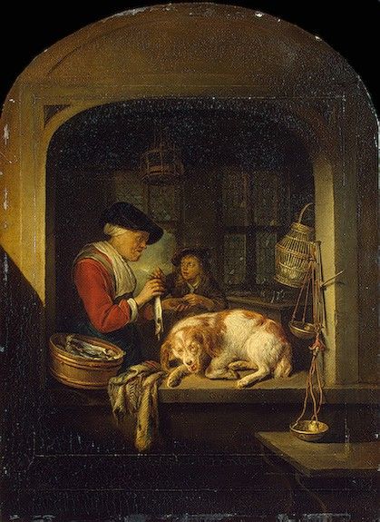 Dou,G. The herring seller, 1670-75, 41x30 cm, Eremitaget. , 