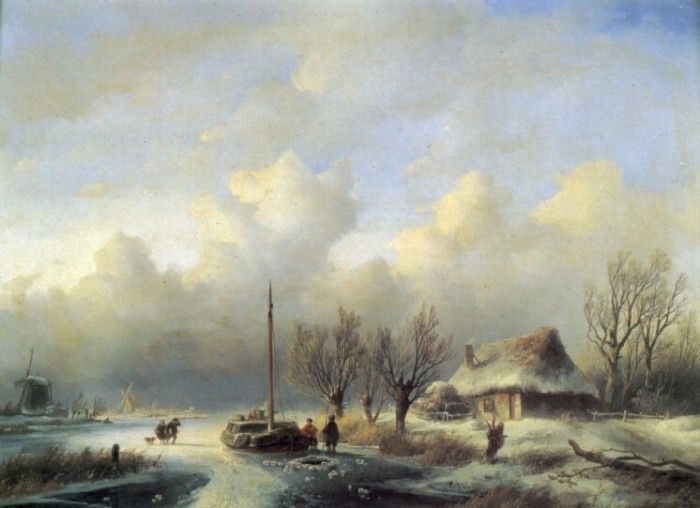 Figures in a Winter Landscape. Schelfhout, 