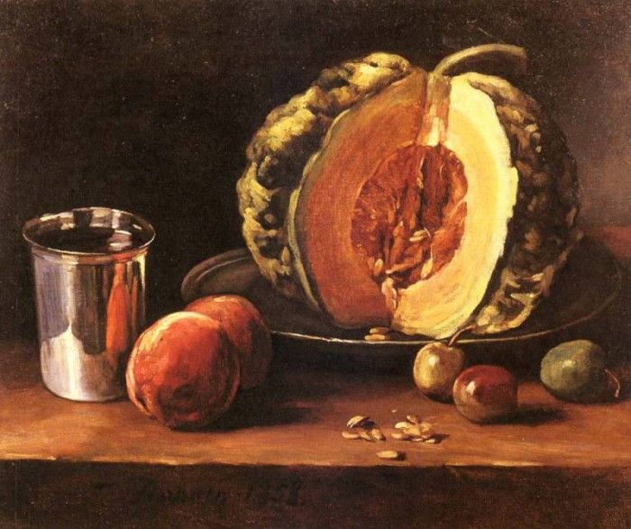 Bonvin Francois Still Life With A Pumpkin Peaches And A Si. , 