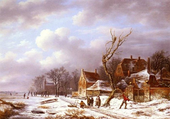 Noter Pierre Francois de Gathering Wood In A Winter Landscape. , - 