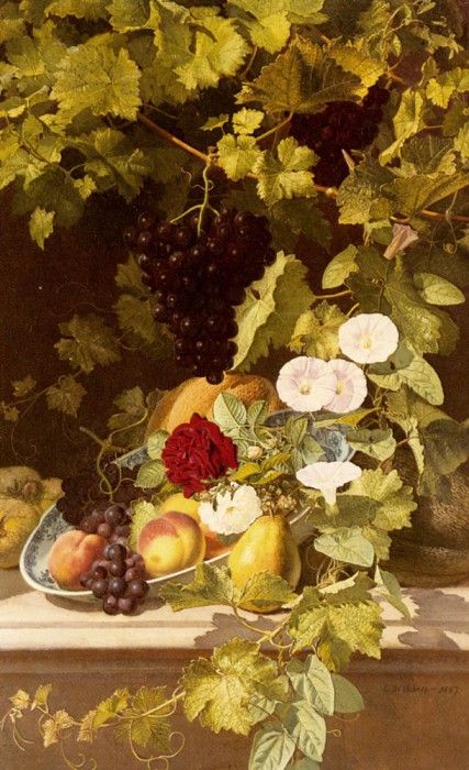 Ottensen Otto Didrik A Still Life With Fruit Flowers And A Vine. ,  