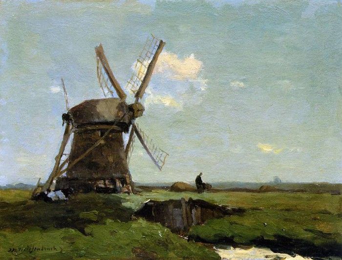 Weissenbruch Hendrik Johannes Mill in landscape Sun. Weissenbruch,  