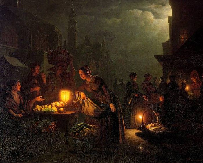 Schendel van Petrus Marketscene by candlelight Sun. ,  