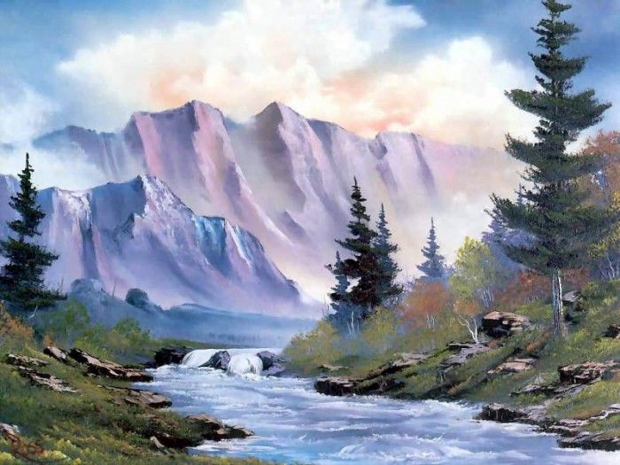 bob ross csg044 bubbling mountain brook. , 