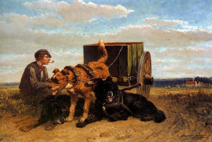 Ronner-Knip Henritte Man With Dog Cart Sun . Ronner-Knip, 