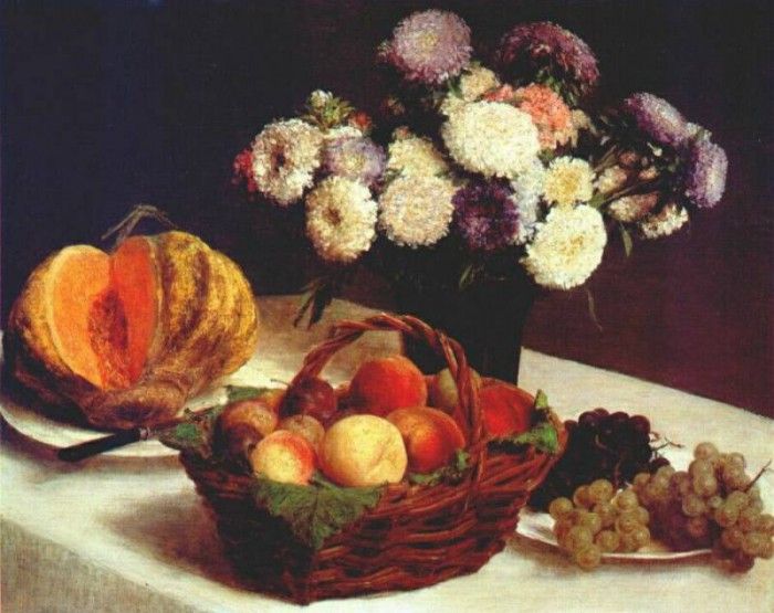 fantin-latour china asters and fruit 1865. -, ---