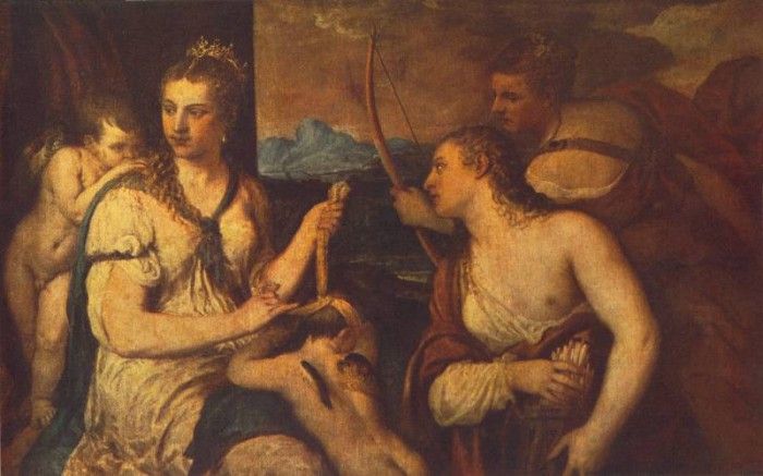 TIZIANO VENUS BLINDFOLDING CUPID GALLERIA BORGHESEROMA.  ( )