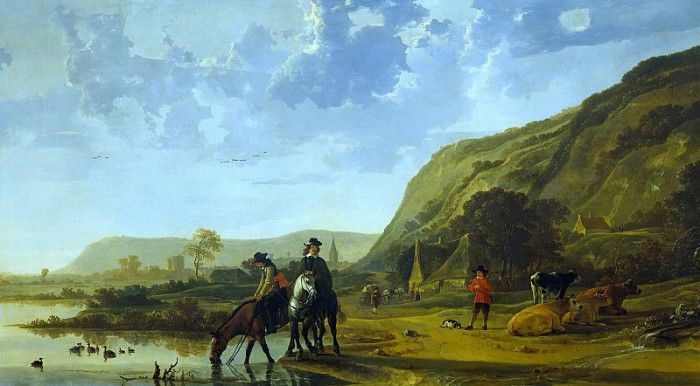   -     [Riverlandscape with horsemen]. , Aelbert