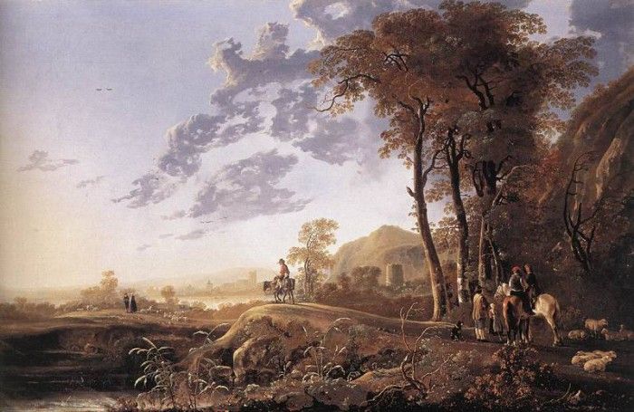 CUYP Aelbert Evening landscape With Horsemen And Shepherds. , Aelbert