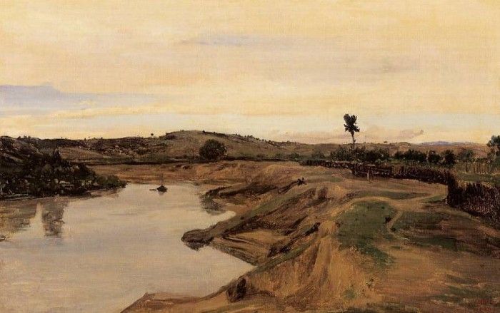 Corot The Poussin Promenade aka Roman Campagna. , --