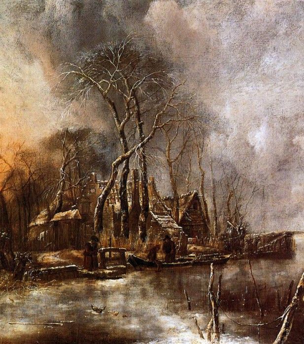 Capelle van de Jan A frozen canal Sun. , 