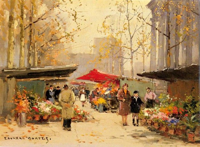 Cortes Edouard Leon Flower Stalls By The Madeleine. ,  