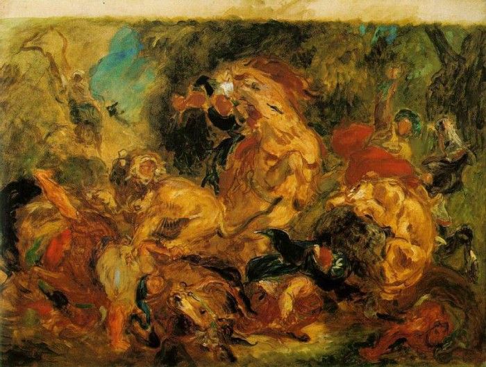 Delacroix Lion hunt, 1854, 86x115 cm, Musee dOrsay, Paris. , 