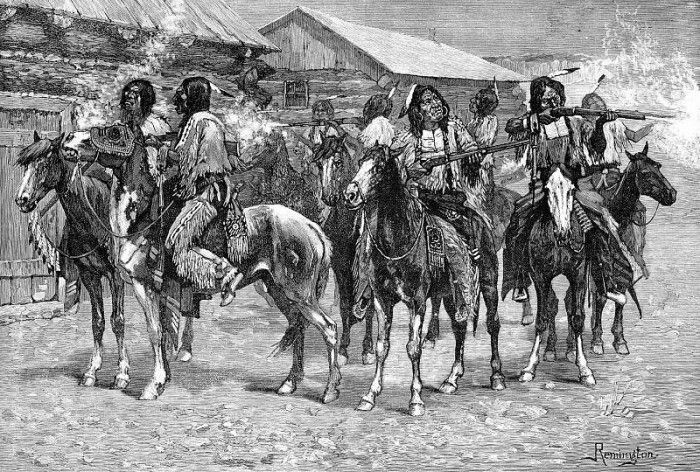 Fr 037 Crow Indians Fire into the Agency FredericRemington sqs. Remington, 