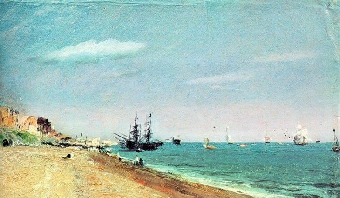 CONSTABLE - BRIGHTON BEACH WITH COLLIERS, 1824, OIL ON PAPER.  