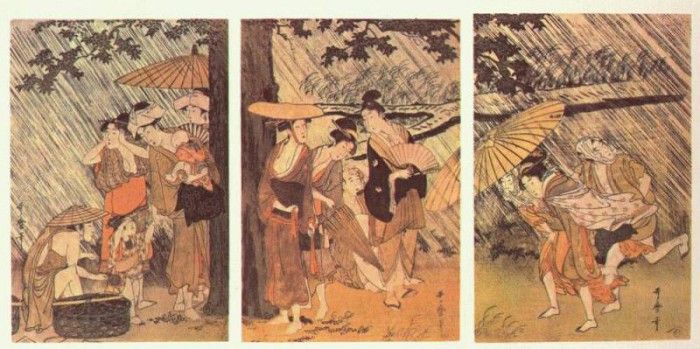 utamaro shower 1-triptych early-1800s. , 