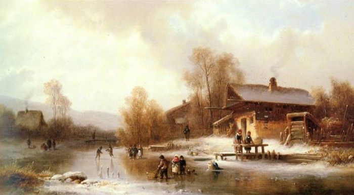 Doll Anton Skaters And Washerwomen In A Frozen Landscape. , 