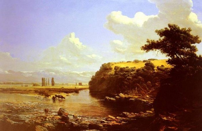 Somerscales Thomas Jacques Cattle Watering In A River Landscape. Somerscales,  