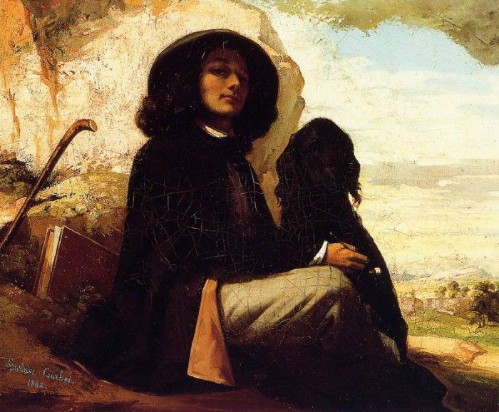 Courbet Gustave Self Portrait with a Black Dog. , 