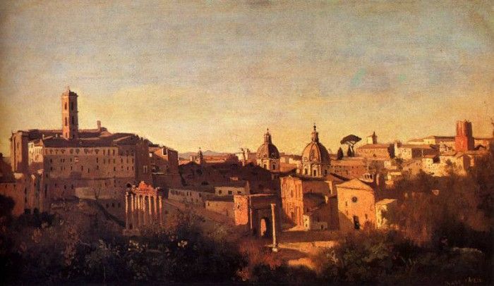 Corot Jean Baptiste Camille Forum Viewed From The Farnese Gardens. , --
