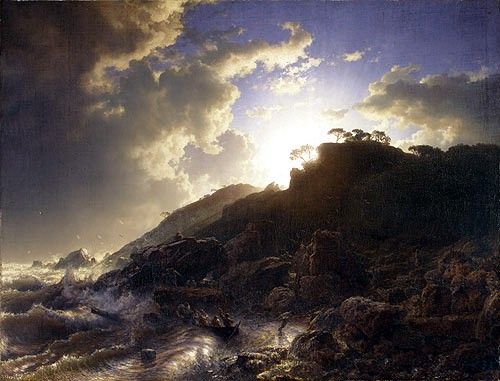 Achenbach Andreas Sunset after a Storm on the Coast of Sicily. Achenbach, 