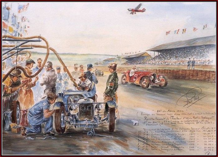 c 1932 martin bodoignets amilcar by the refueling stop.  