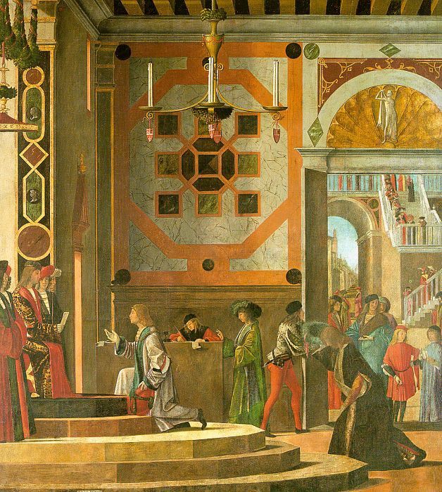 Carpaccio The Ambassadors Depart, 1494, 280x253, Gallerie de. , 