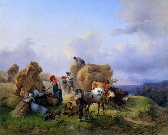   -      [Harvesting in the Foothills of the Alps]. Gauermann, 