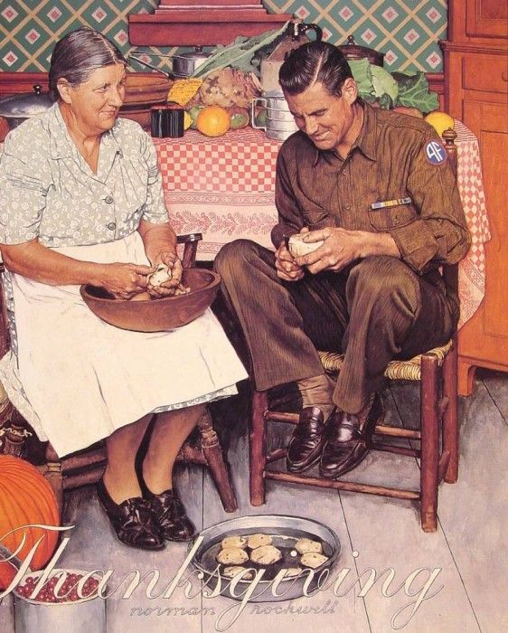 Thanksgiving Mother and Son Peeling Potatoes. , 