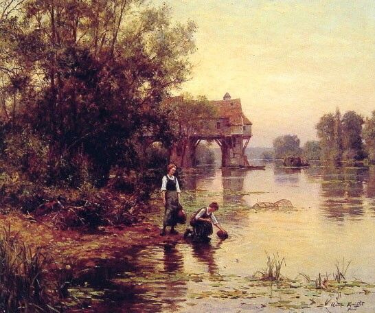 Two Girls by a Stream. , Louis Aston