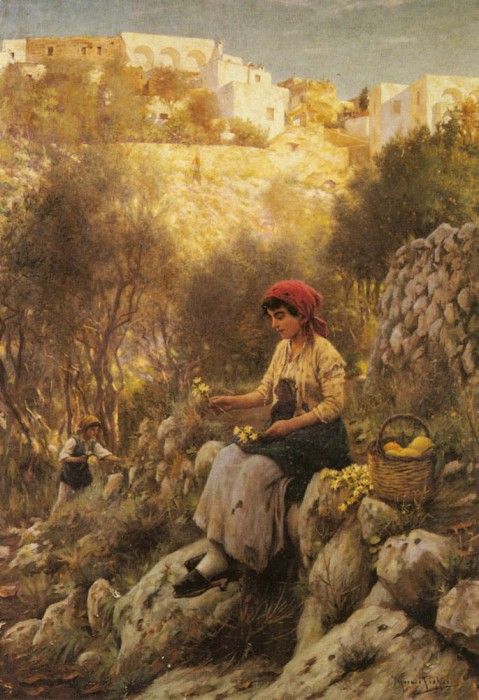 Fisher Horace Young Girls Picking Flowers. , 