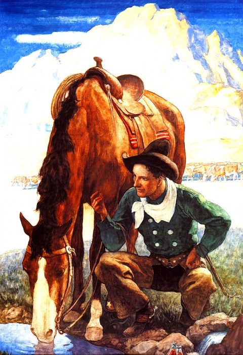 lrs-WyethNC-Cowboy Watering his Horse-11. ,  