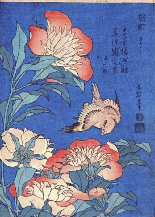 hokusai peonies and canary early-1830s. 