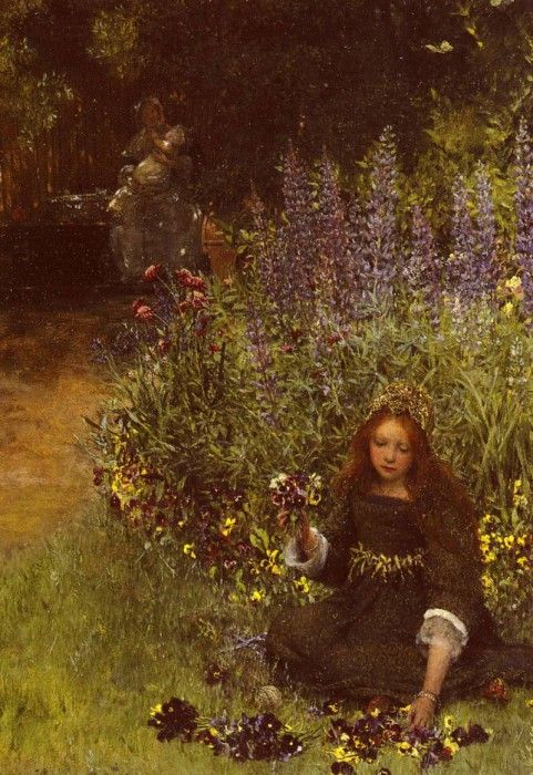 Alma-Tadema Lady Laura Teresa Gathering Pansies. - 