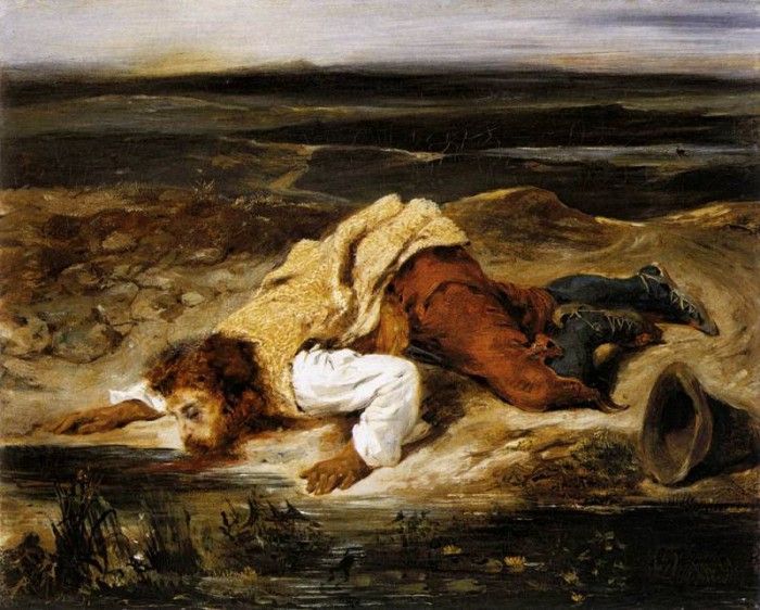 DELACROIX Eugene A Mortally WOunded Brigand Quenches His Thirst. , 