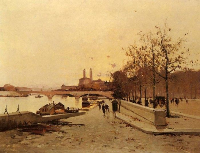 Galien Laloue Eugene Pont Sue La Seine Avec Une Vue Sur L ancien Trocadero. ,  Laloue