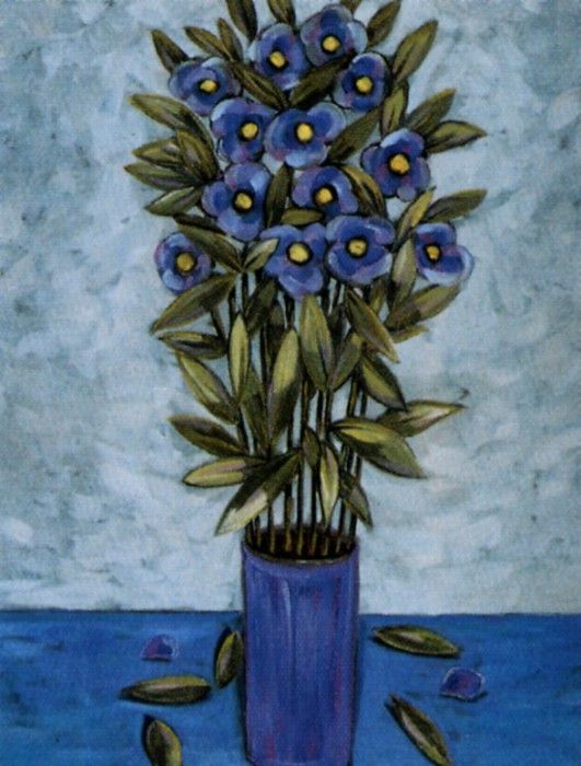 Charles Sucsan - Vase bleu avec fleurs, De. Sucsan, 