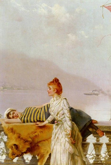 Corcos Vittorio Matteo On The Balcony. ,  