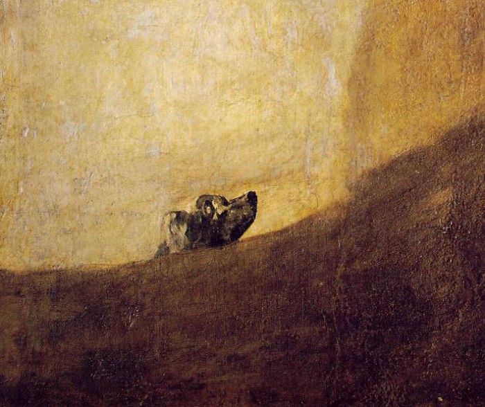 Goya The dog, 1820-23, 134x80 cm, Detalj, Oil on plaster rem.   ,  
