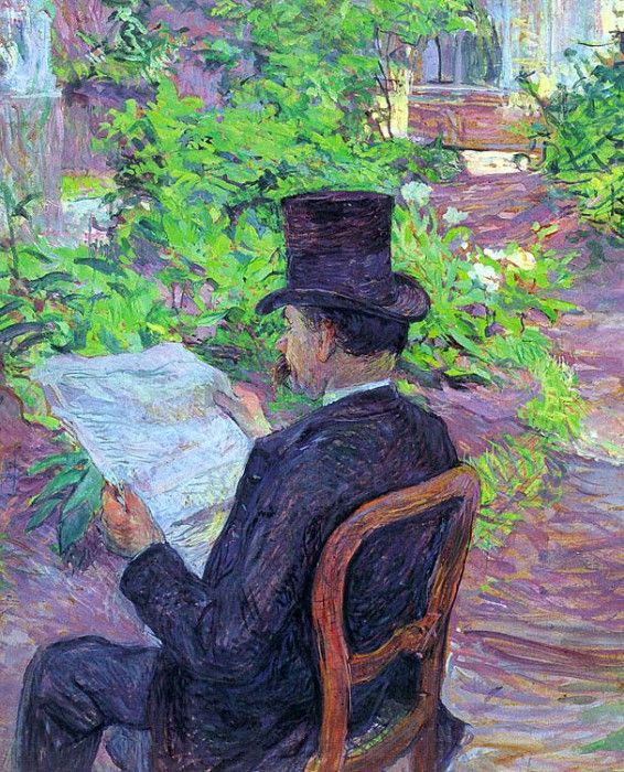 Toulouse-Lautrec Desire Dihau Reading a Newspaper in the Gar. -,  