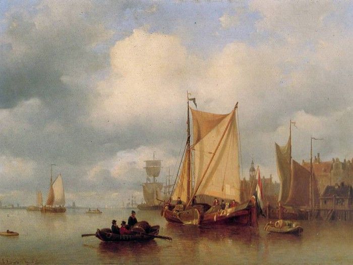 Koster Everardus Ships on the IJ in Amsterdam Sun. Костер, Everhardus